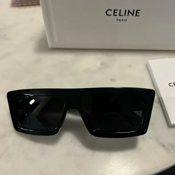 Celine Black Rectangular Slim-Edge Sunglasses - Picture 4 of 8